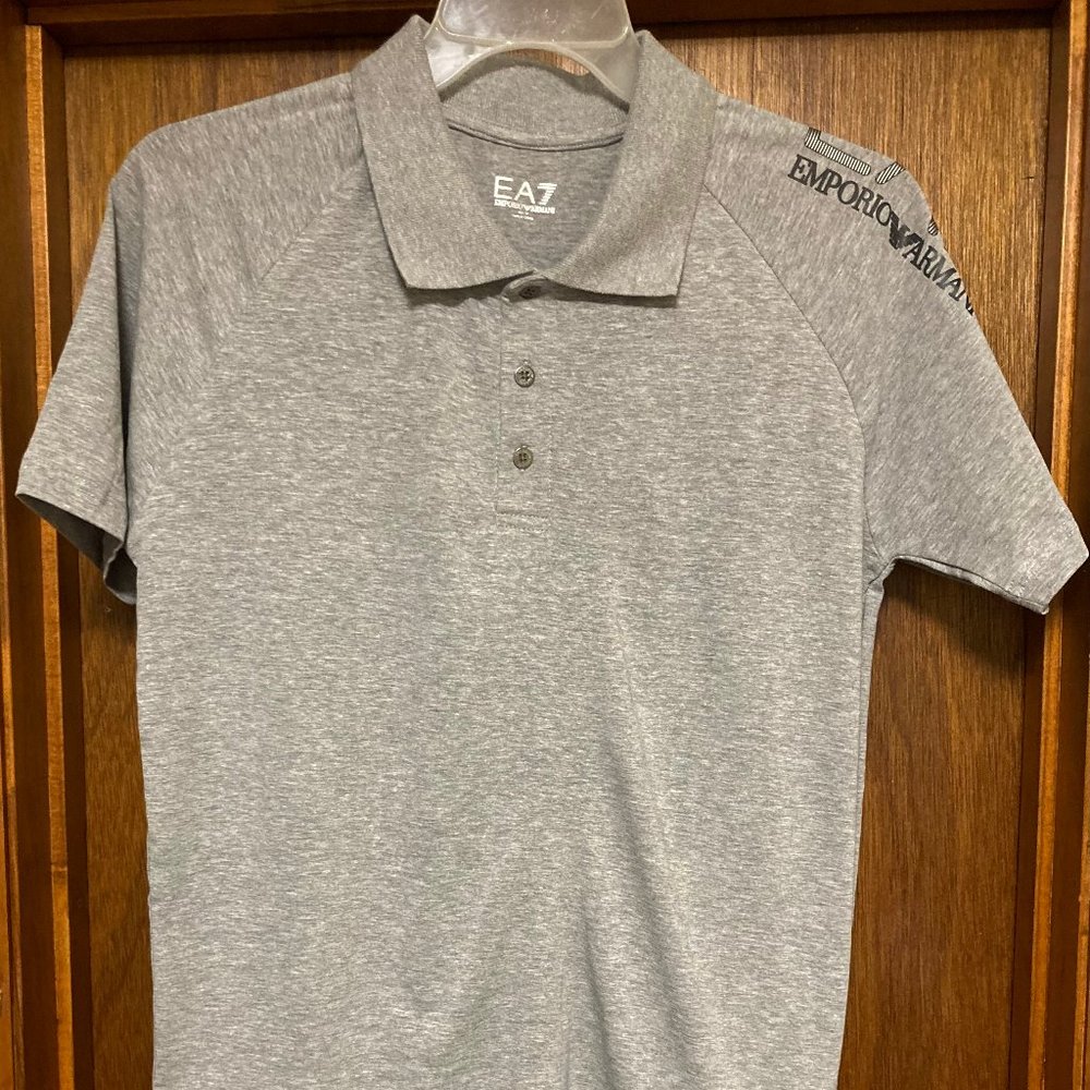 $200 Emporio Armani EA7 Polo Shirt heather grey, size Medium NWT